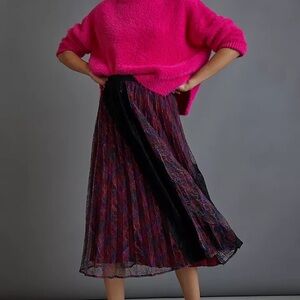 NEW Maeve Anthropologie Lace Midi Skirt Burgundy Floral Sheer Overlay whimsigoth